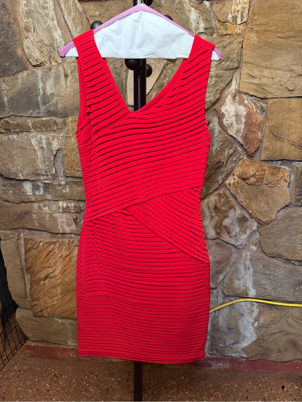 Calvin Klein Vibrant Red Textured V-Neck Mini Dress
